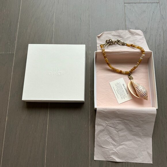 ULLA JOHNSON spiral shell pendant necklace yellow opal w/ box beaded vol… - Picture 2 of 7